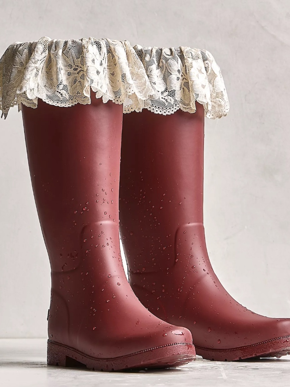 For Love & Lemons Lace-Trim Burgundy Brigitte Rain Boots - size 37 / 7
